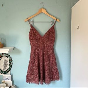 NBD Jonas Mauve Floral Lace Sleeveless Mini Dress revolve romantic